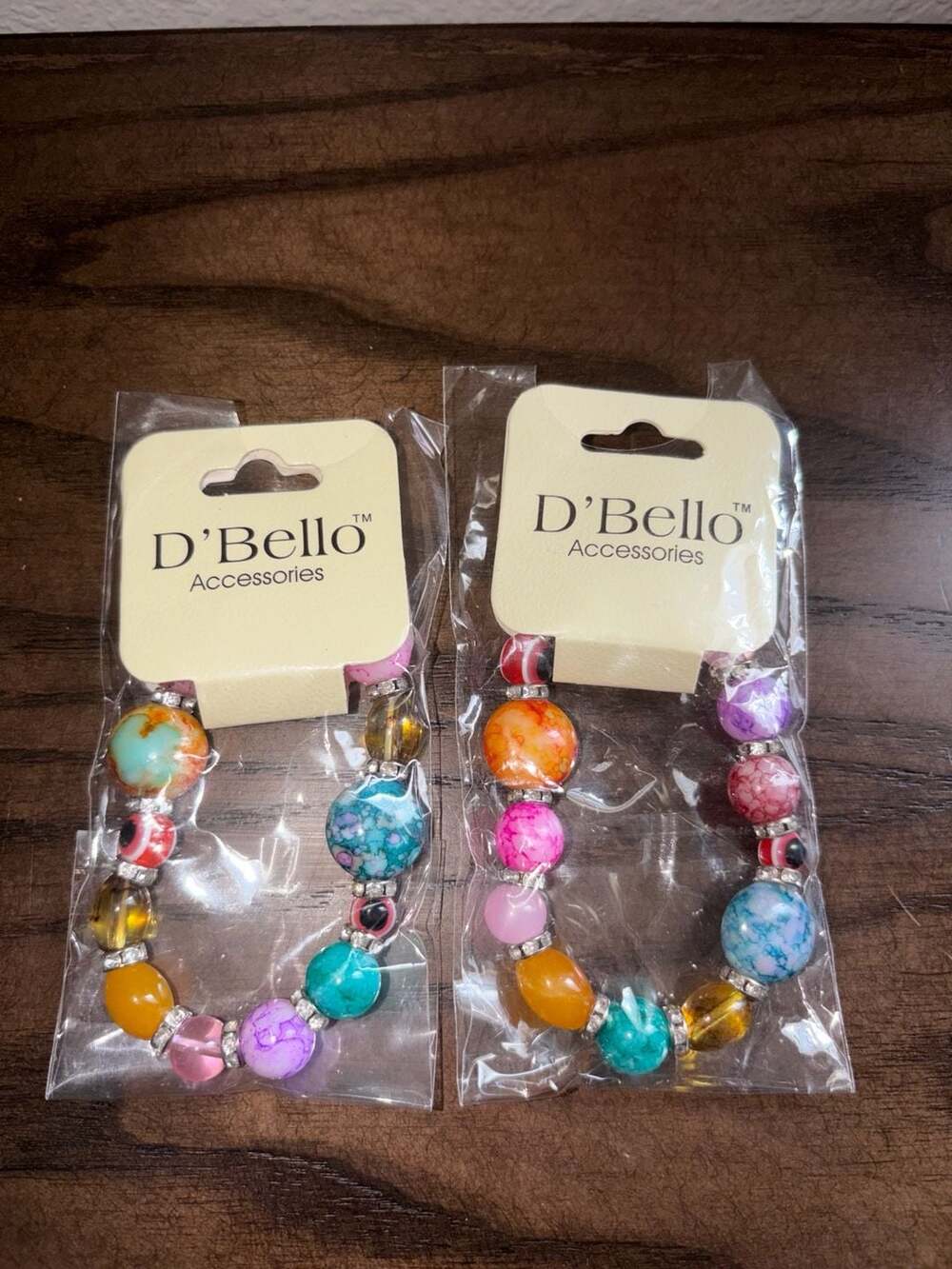 D'Bello Accessories Multi-Color Beaded Stretch Bracelets Set of 2